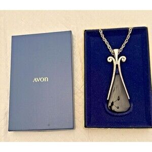 Vintage 1974 Avon "Ebony Teardrop" Pendant Necklace in Original Box
